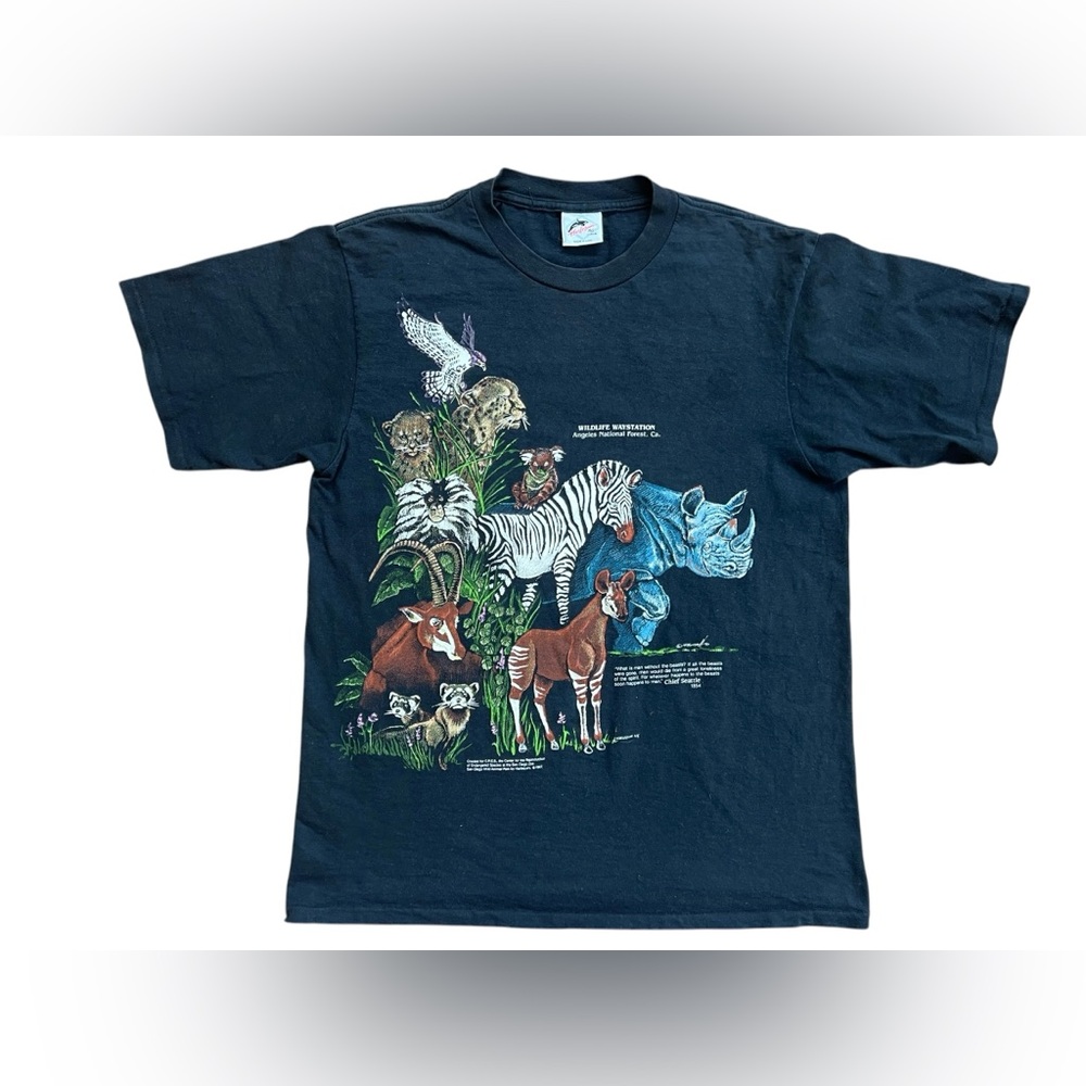 Vintage 90s Harlequin Wildlife Waystation Animal Graphic T-Shirt Black Large USA